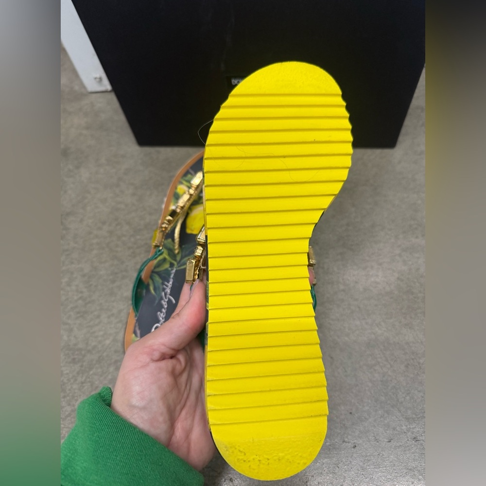 Dolce and Gabbana Lemon Print Jeweled Thong Flip Flop Sandals - Picture 9 of 10